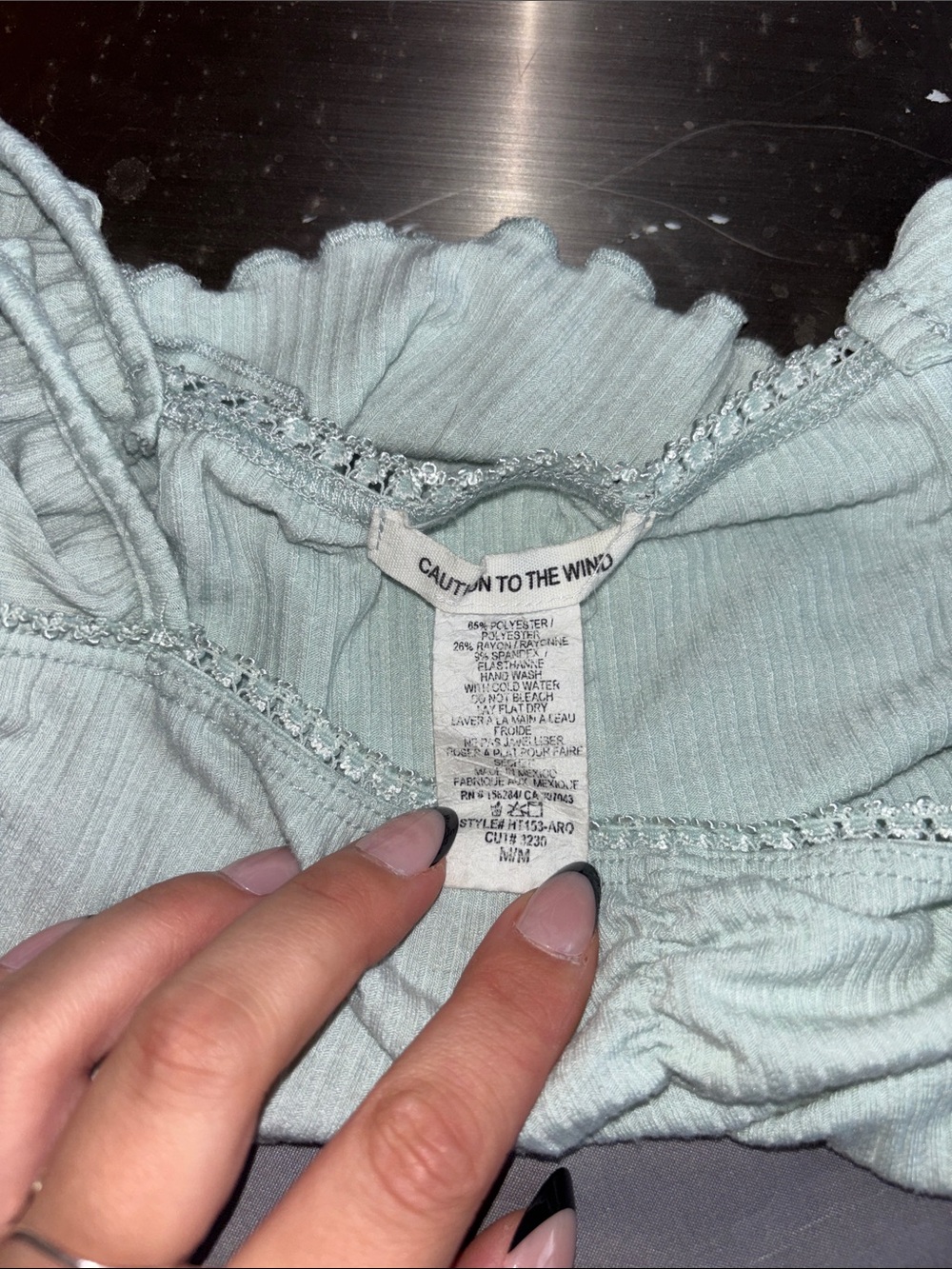 Caution To The Wind Ruffled Strap Ribbed Tank Top - Light Mint - Picture 2 of 5